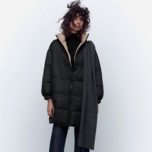 ZARA Reversible Puffer Coat Coat-Black/Sand Size-XL NWT